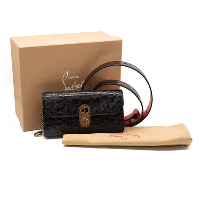 NEW Christian Louboutin Belt Elisa Embossed Black Leather Messenger Bag
