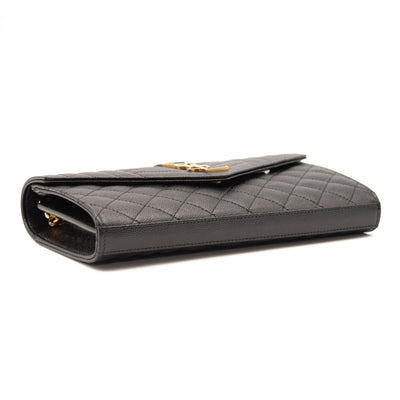 Saint Laurent Classic Monogram Chain Wallet Mixed Matelasse Leather Medium Black Gold
