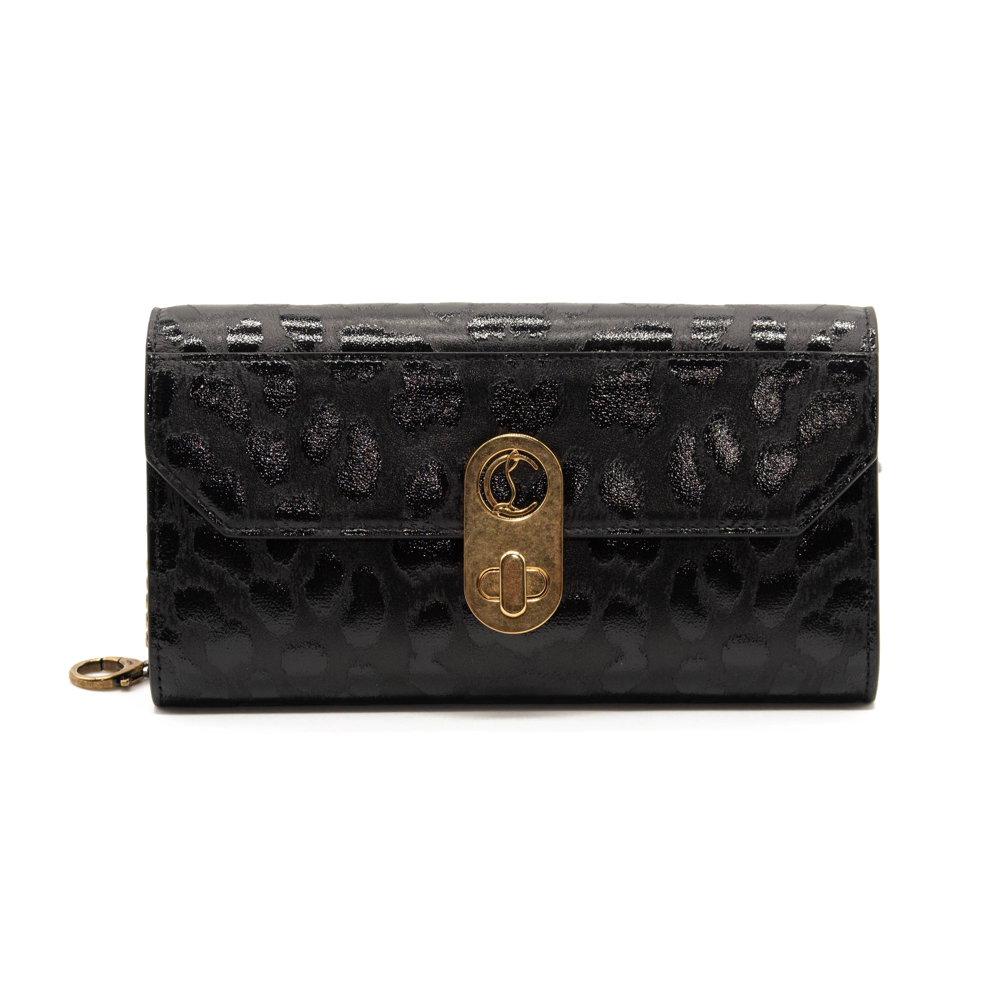 NEW Christian Louboutin Belt Elisa Embossed Black Leather Messenger Bag