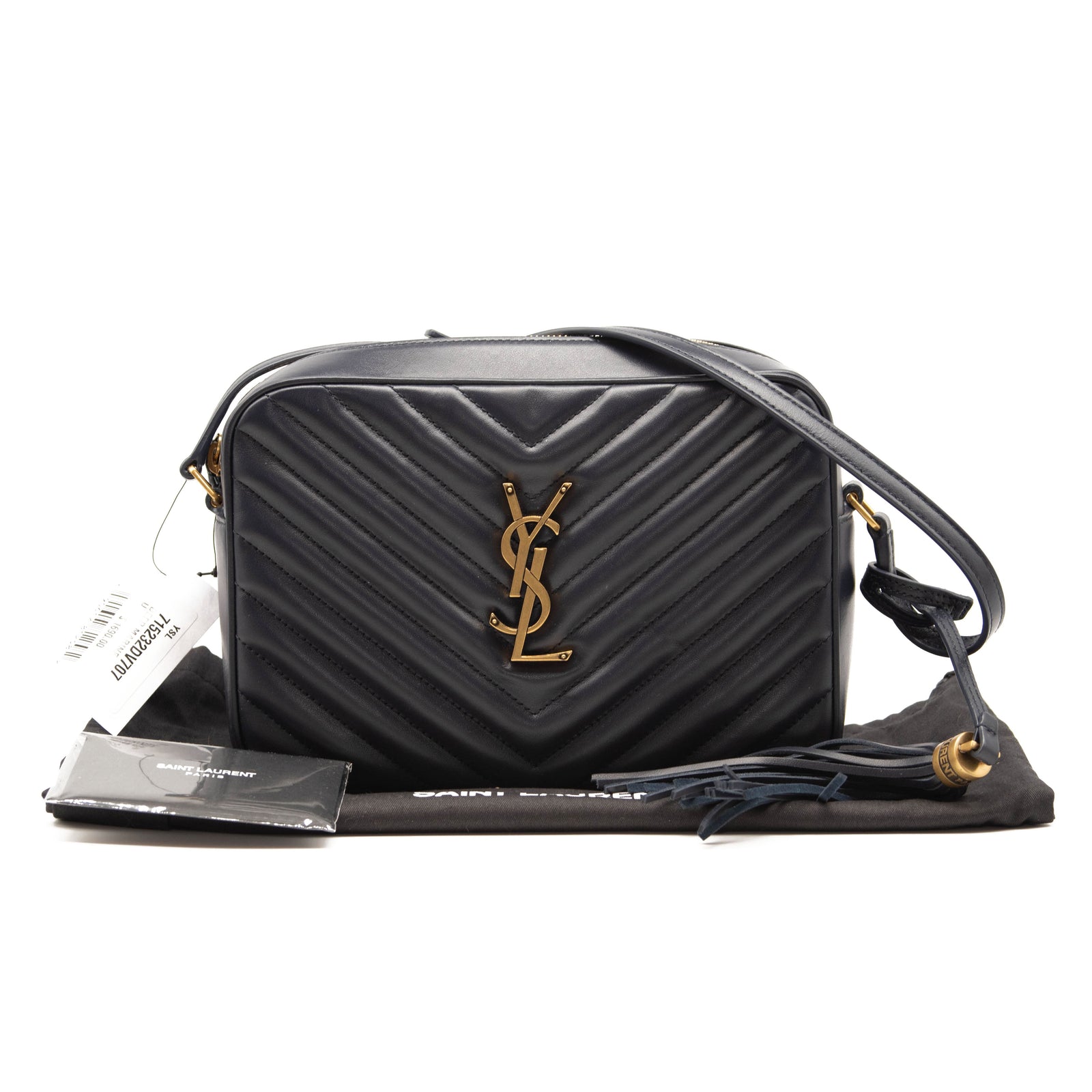 NEW Saint Laurent Calfskin Matelasse Monogram Lou Camera Bag Navy