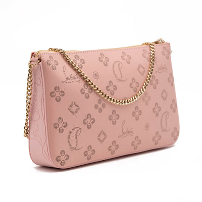 NEW Christian Louboutin Loubila Loubinthesky Laser Perforated Leather Pouch Pink
