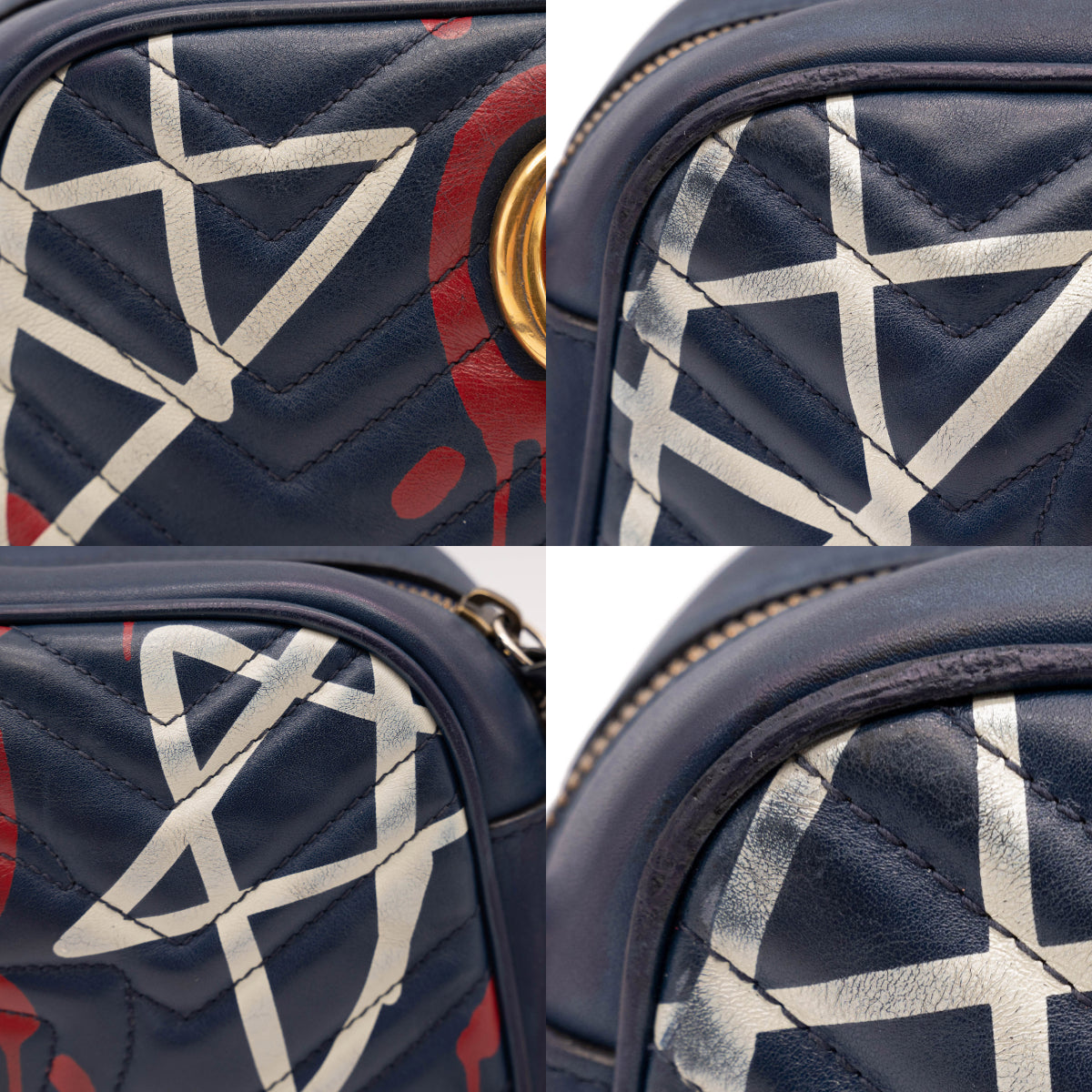 Gucci Marmont Calfskin Matelasse Gucci ghost Chain Blue Leather Shoulder Bag