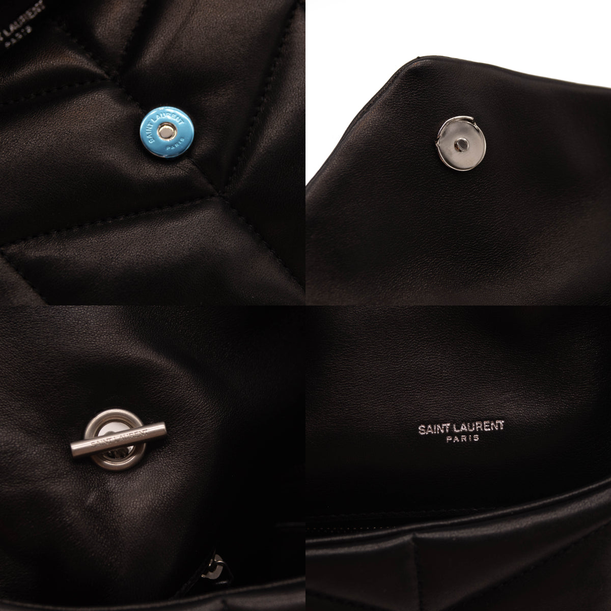 NEW Saint Laurent Lambskin Quilted Mini Loulou Puffer Monogram Chain Satchel Black
