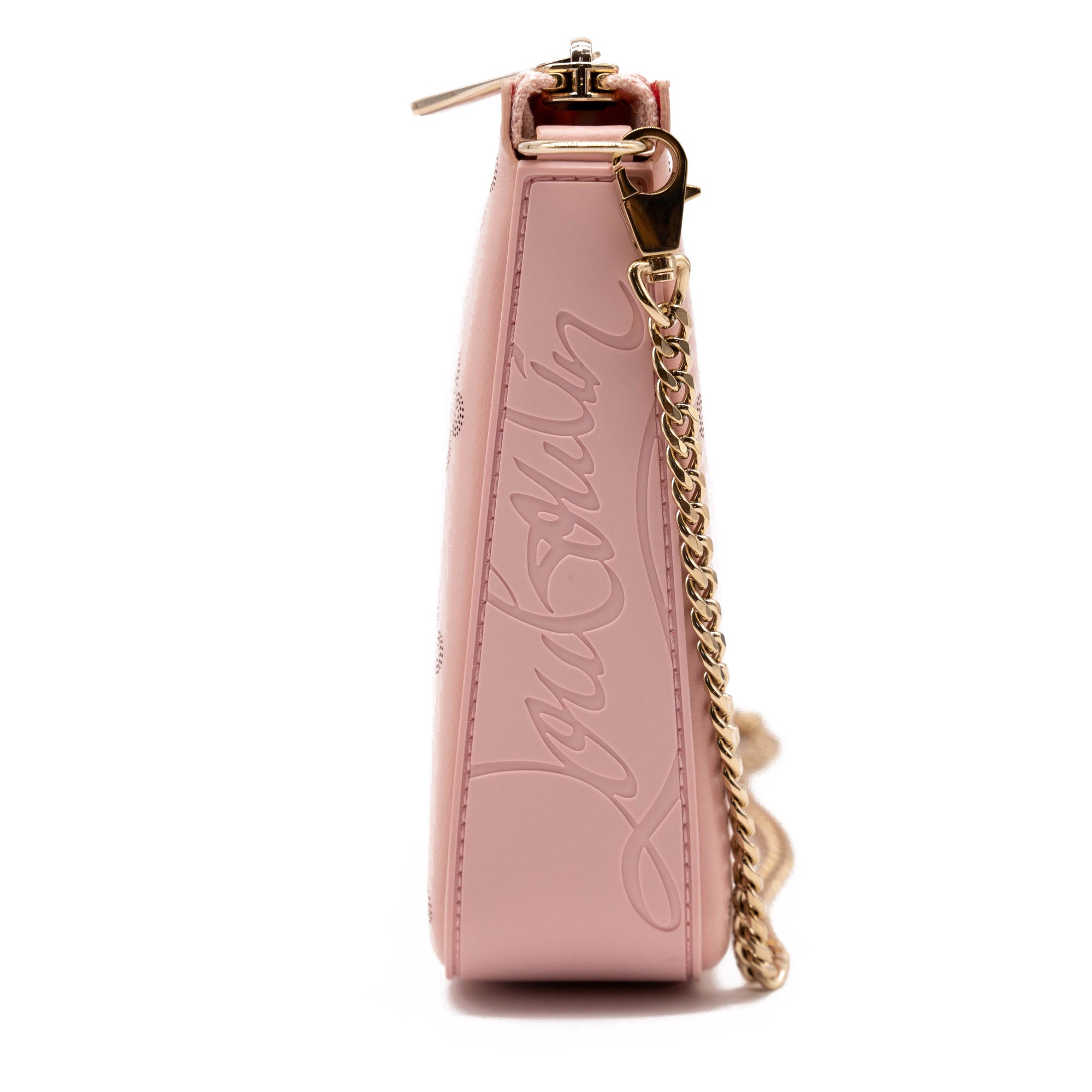 NEW Christian Louboutin Loubila Loubinthesky Laser Perforated Leather Pouch Pink