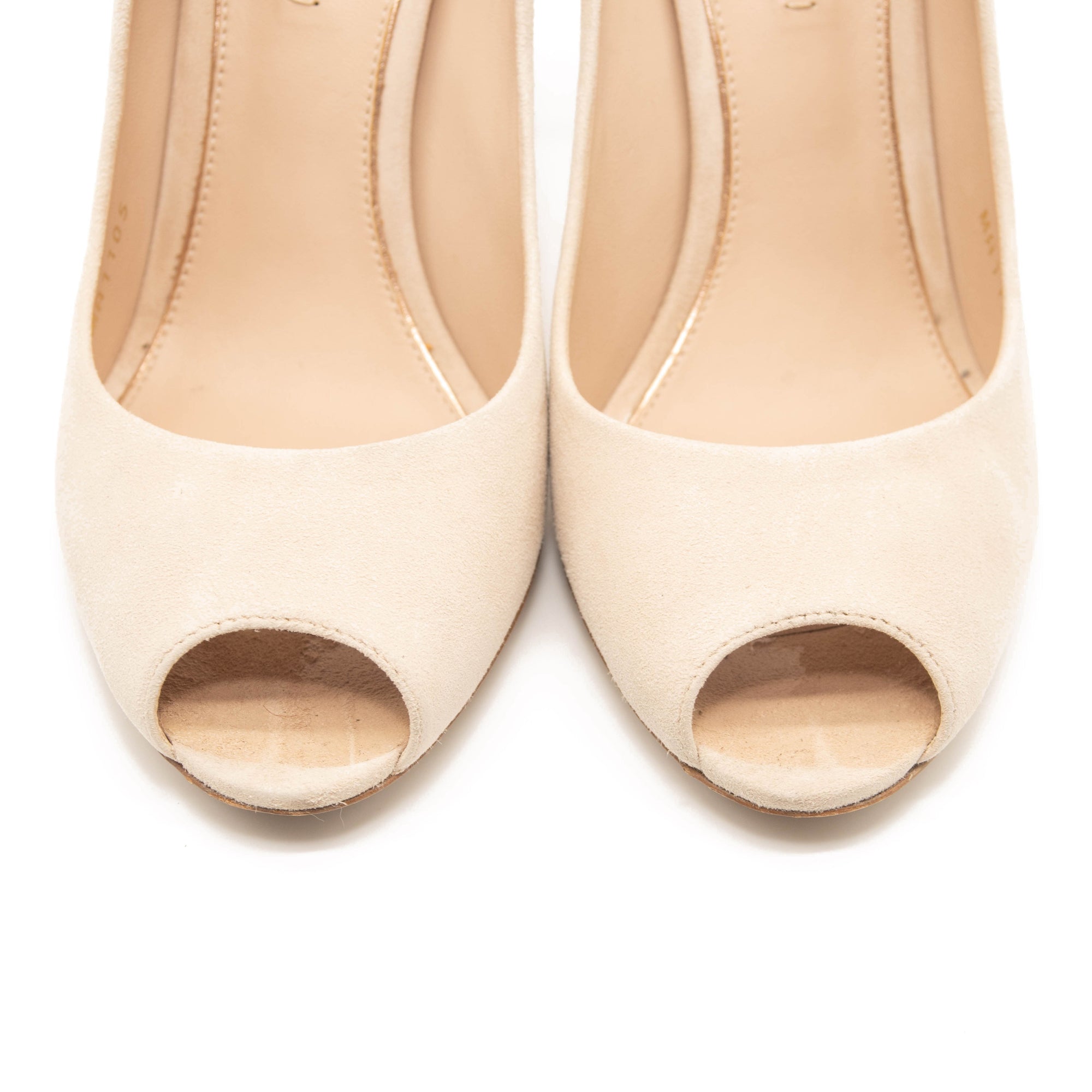 Louis Vuitton Peep Toe Suede Pumps Eyeline 37.5 Gold Heel