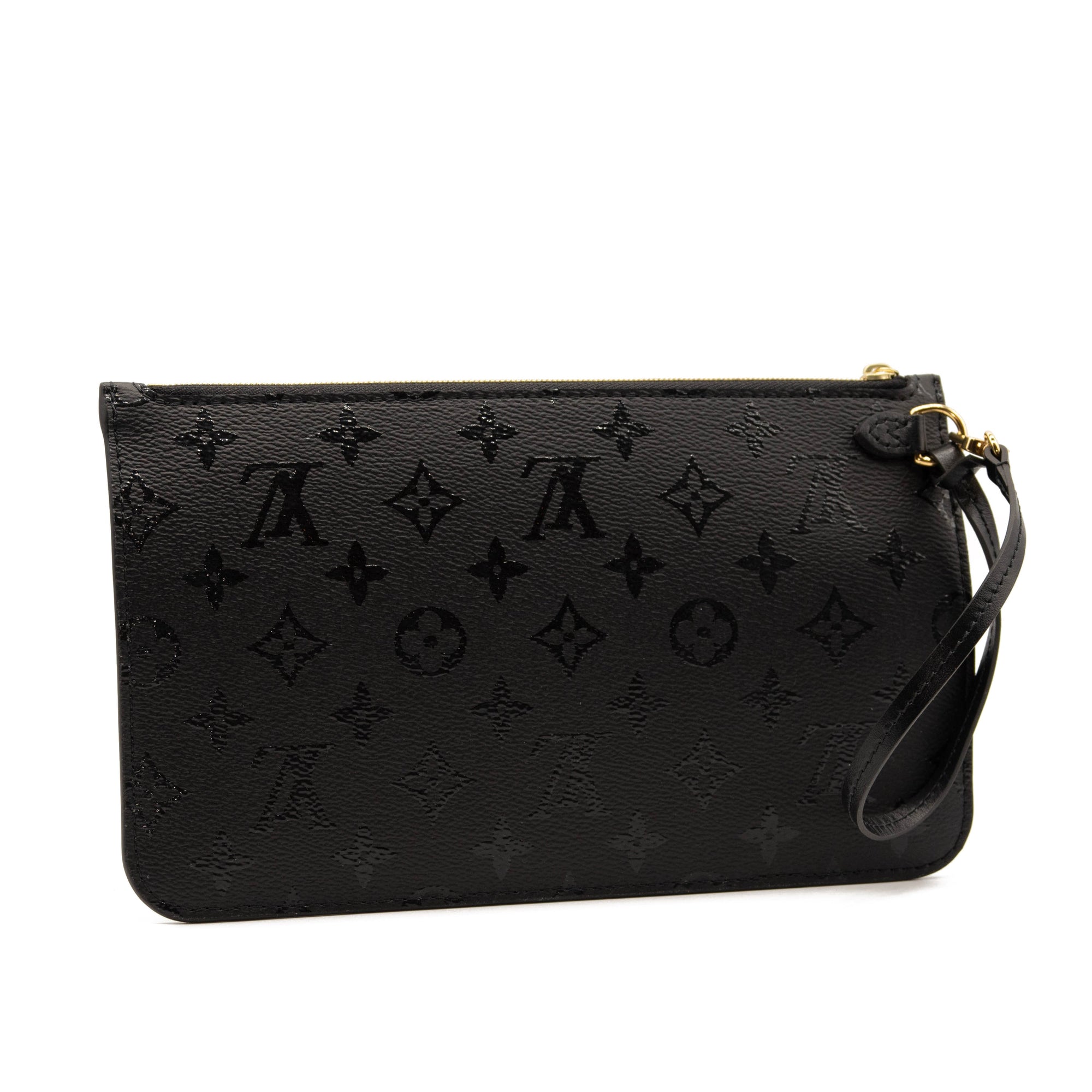 Louis Vuitton Neverfull Pochette Monogram Pouch LVxUF By Urs Fischer Gold Hardware Black Coated Canvas Clutch