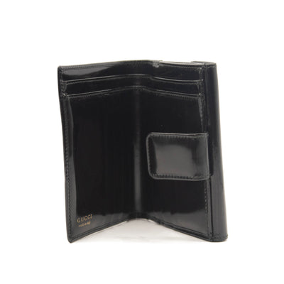 Gucci Vintage Leather French Purse Wallet Bifold Card Holder Black Patent