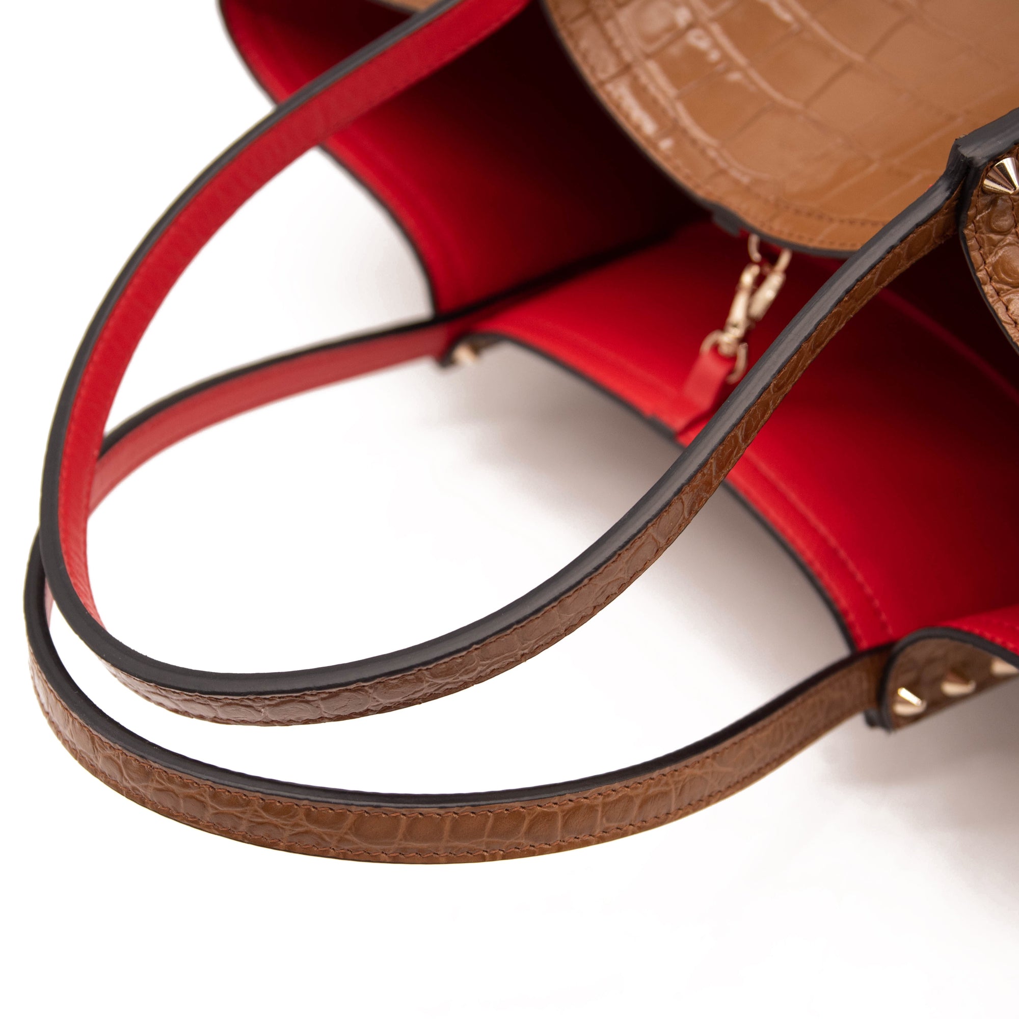 NEW Christian Louboutin Large Cabarock Croc Embossed Leather Tote Brown