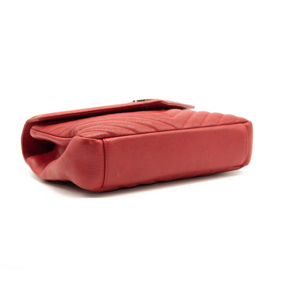 SAINT LAURENT Sheepskin Matelasse Chevron Medium Monogram Chain Bag Red