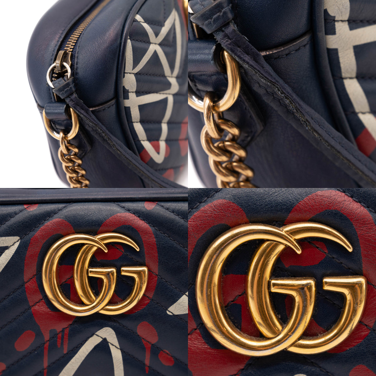 Gucci Marmont Calfskin Matelasse Gucci ghost Chain Blue Leather Shoulder Bag