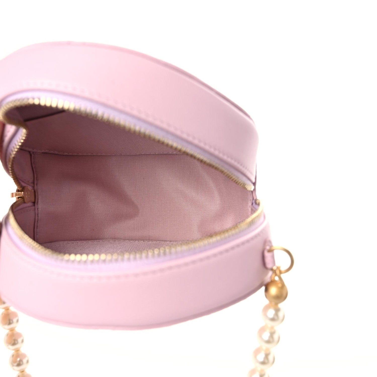 Chanel Calfskin Quilted Pearl Round Clutch With Chain Light Pink