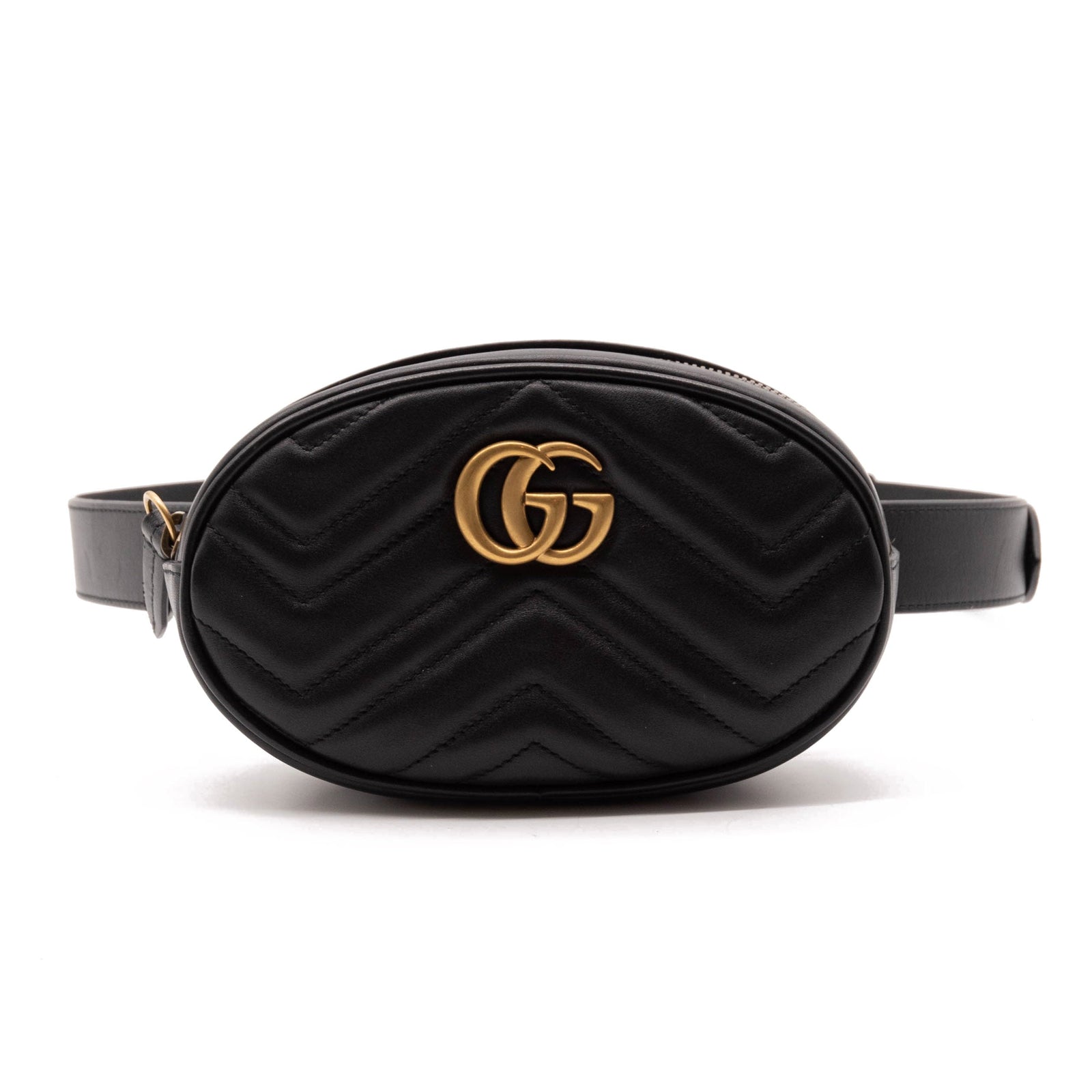 Gucci Calfskin Matelasse GG Marmont Belt Bag 85 34 Black