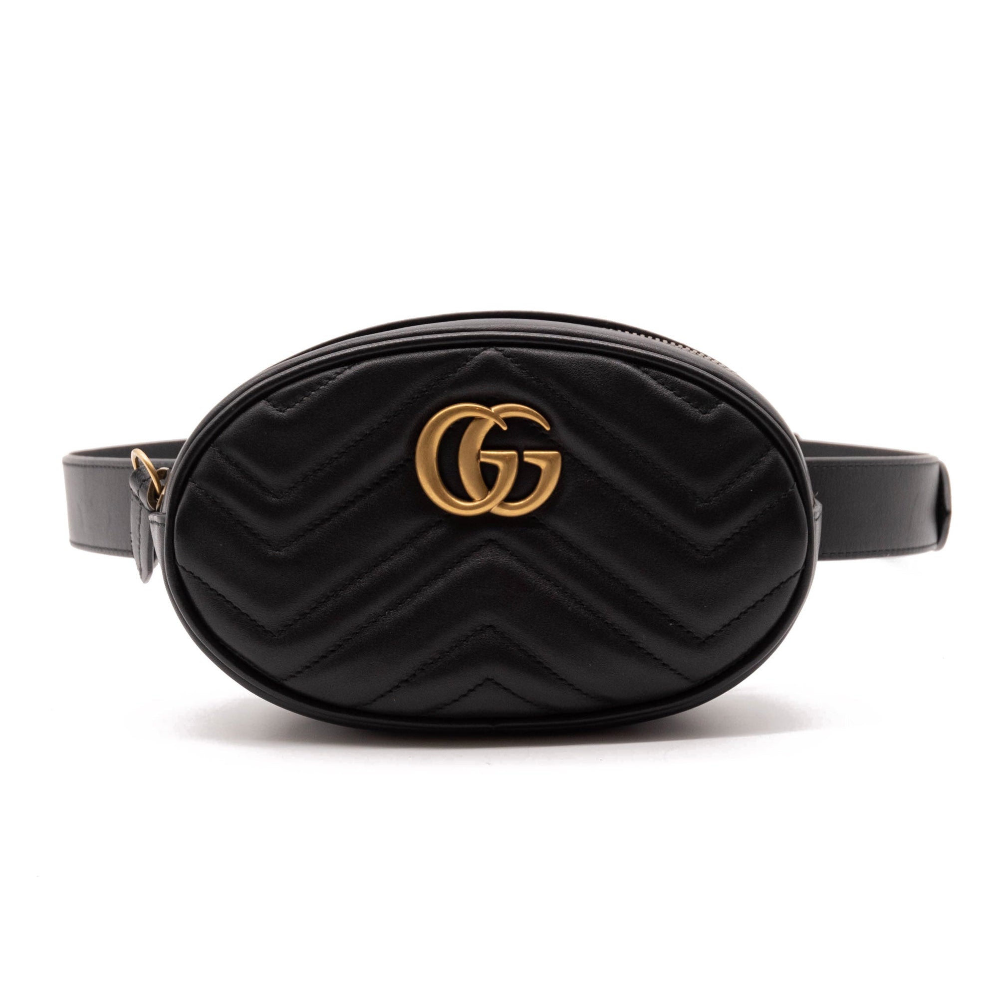 Gucci Calfskin Matelasse GG Marmont Belt Bag 85 34 Black