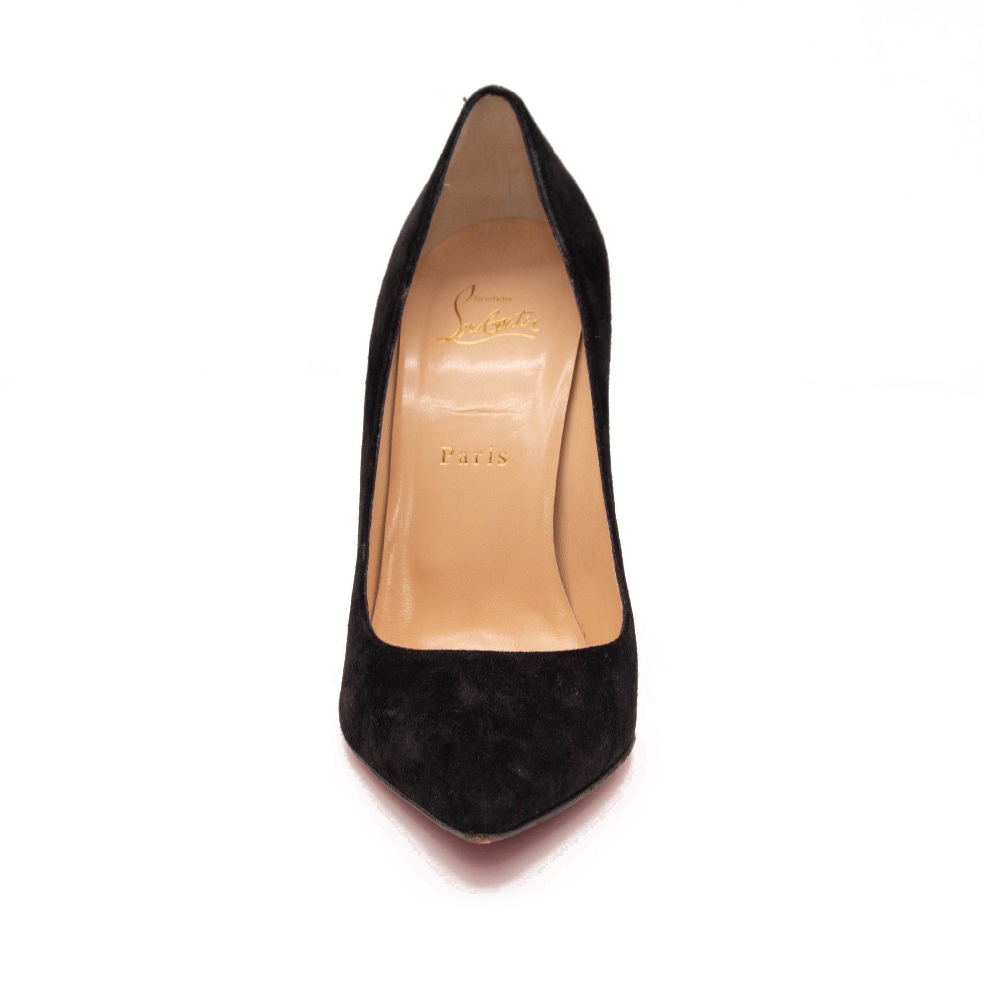 Christian Louboutin Alminette 100 Loubi Black Suede Pointed Classic Heel Pump
