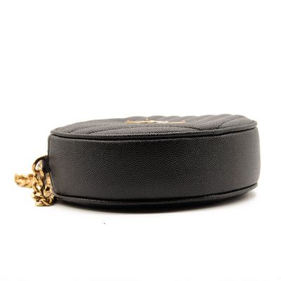 Saint Laurent Grain De Poudre Matelasse Chevron Quilted Round Vinyle Camera Bag Black