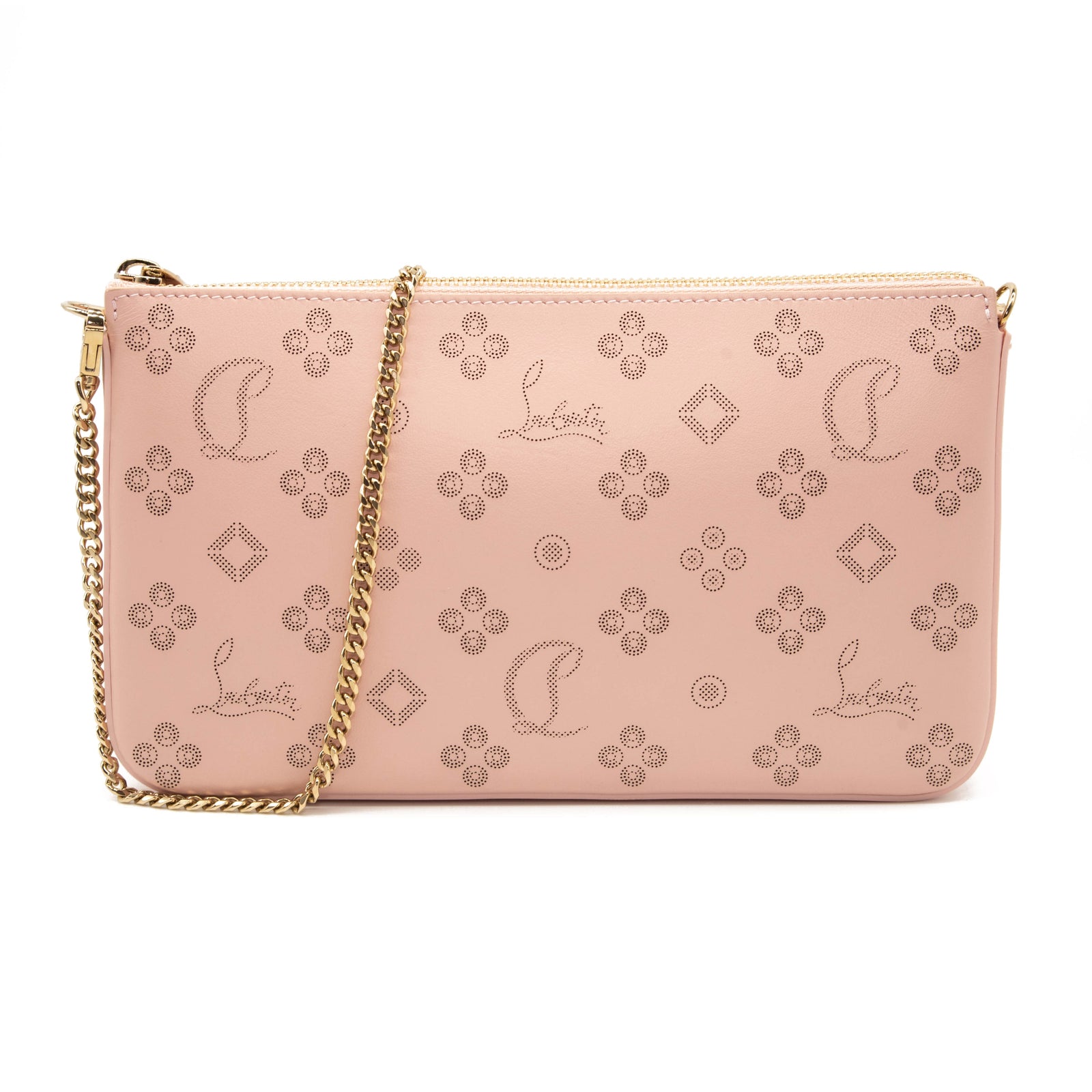 Christian Louboutin Loubila Loubinthesky Laser Perforated Leather Pouch Pink