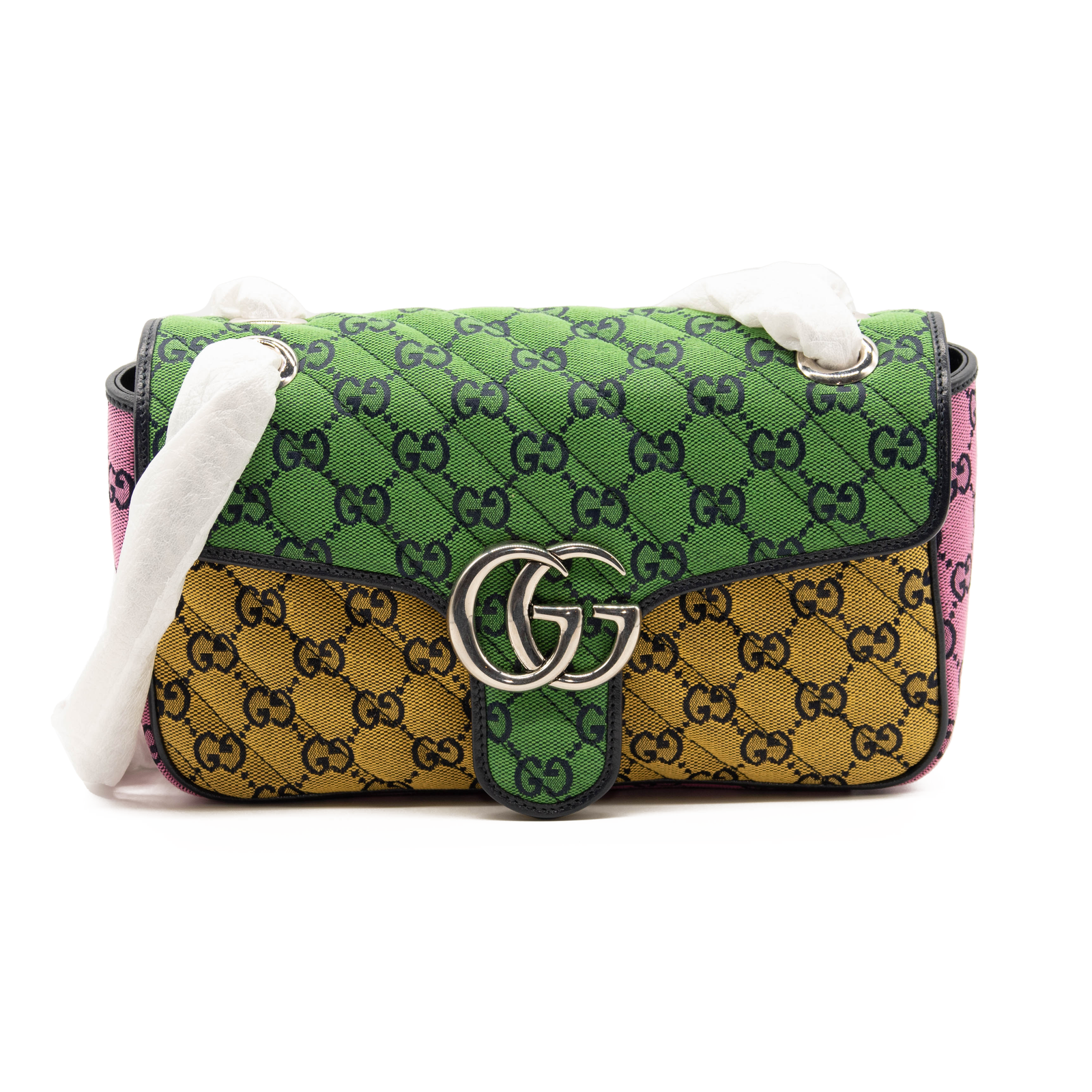 NEW Gucci Monogram Multicolor Matelasse Diagonal Small GG Marmont Shoulder Bag Multicolor
