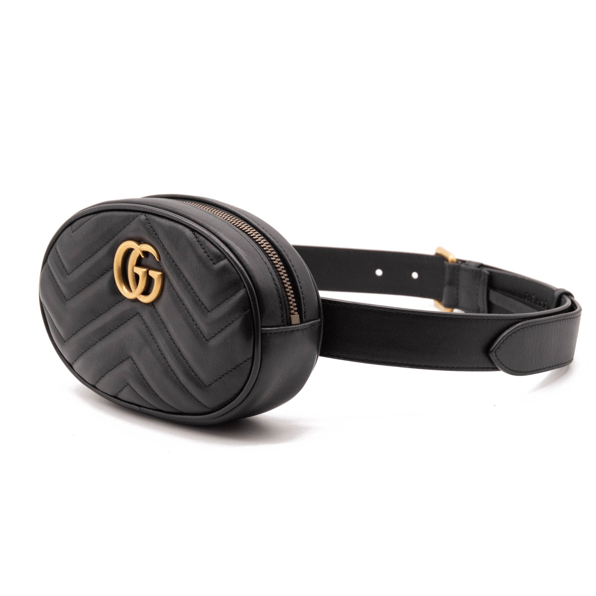 Gucci Calfskin Matelasse GG Marmont Belt Bag 85 34 Black