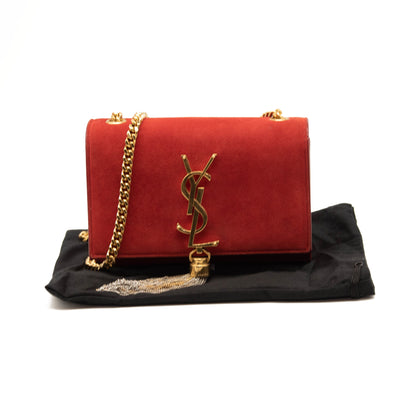 Saint Laurent Suede Small Classic Monogram Kate Tassel Satchel Red