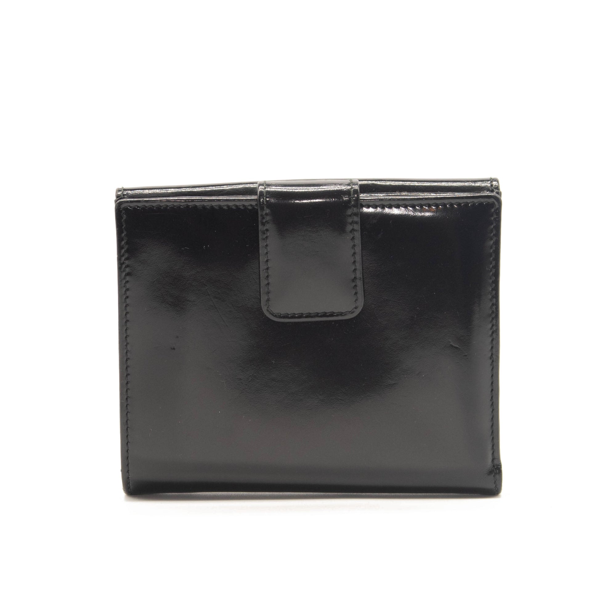 Gucci Vintage Leather French Purse Wallet Bifold Card Holder Black Patent