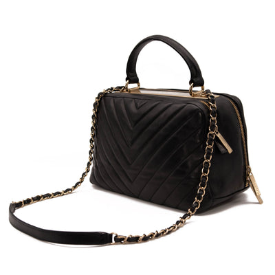 Chanel Lambskin Chevron Quilted Small Trendy CC Bowling Bag Black with Gold Hardware
