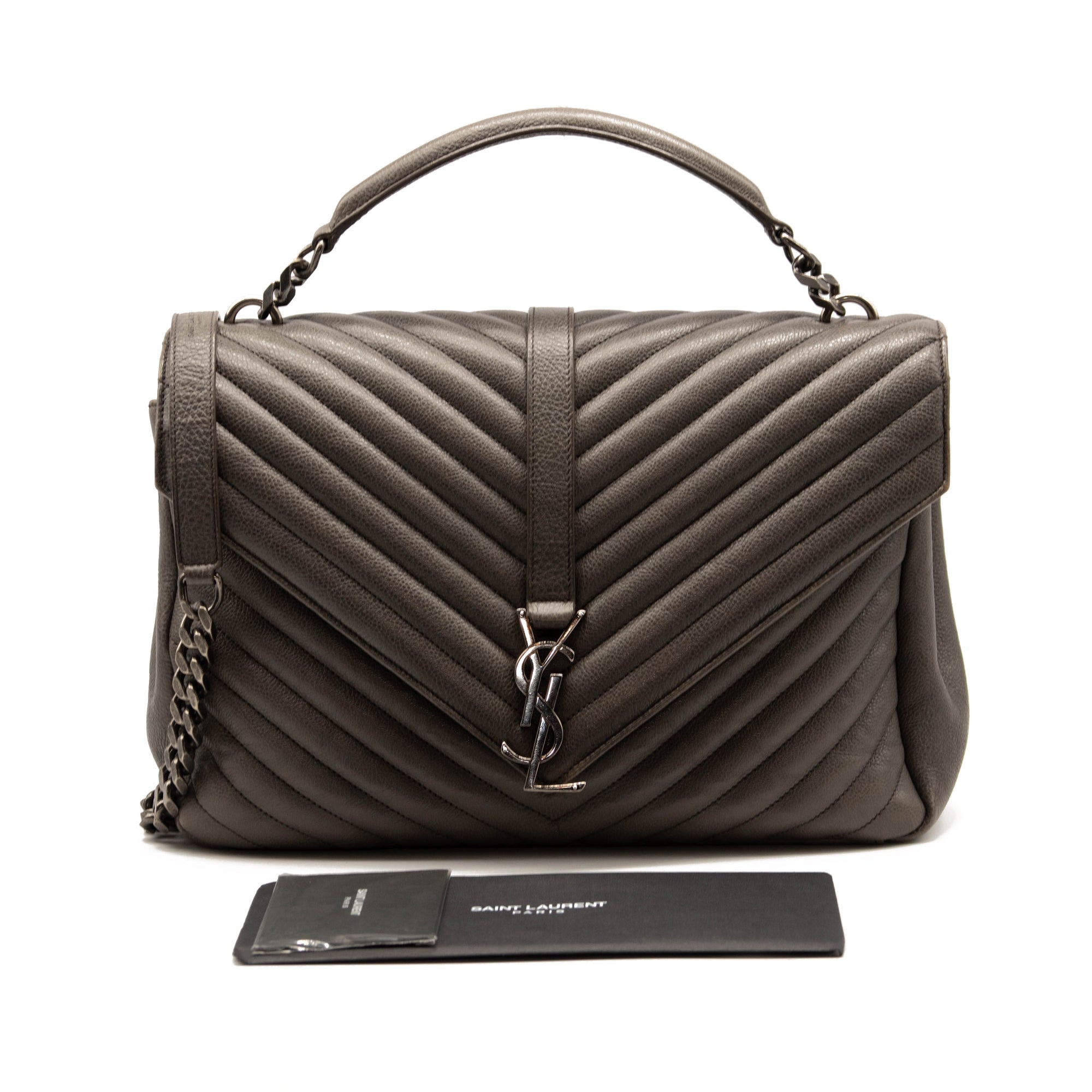 Saint Laurent Sheepskin Matelasse Chevron Monogram Large College Satchel Dark Anthracite