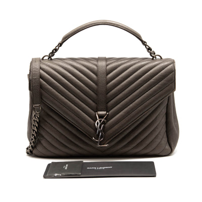 Saint Laurent Sheepskin Matelasse Chevron Monogram Large College Satchel Dark Anthracite