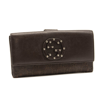 Gucci Monogram Interlocking G Continental Wallet Brown Canvas Studded Flap