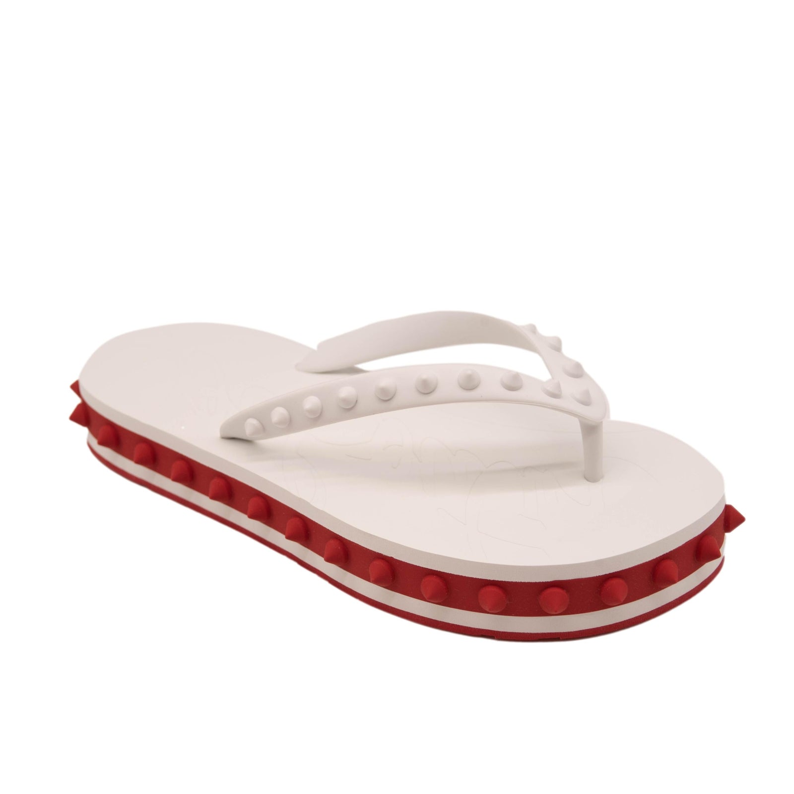 NEW Christian Louboutin Loubi Stud Platform Flip Flop white red sandal 40