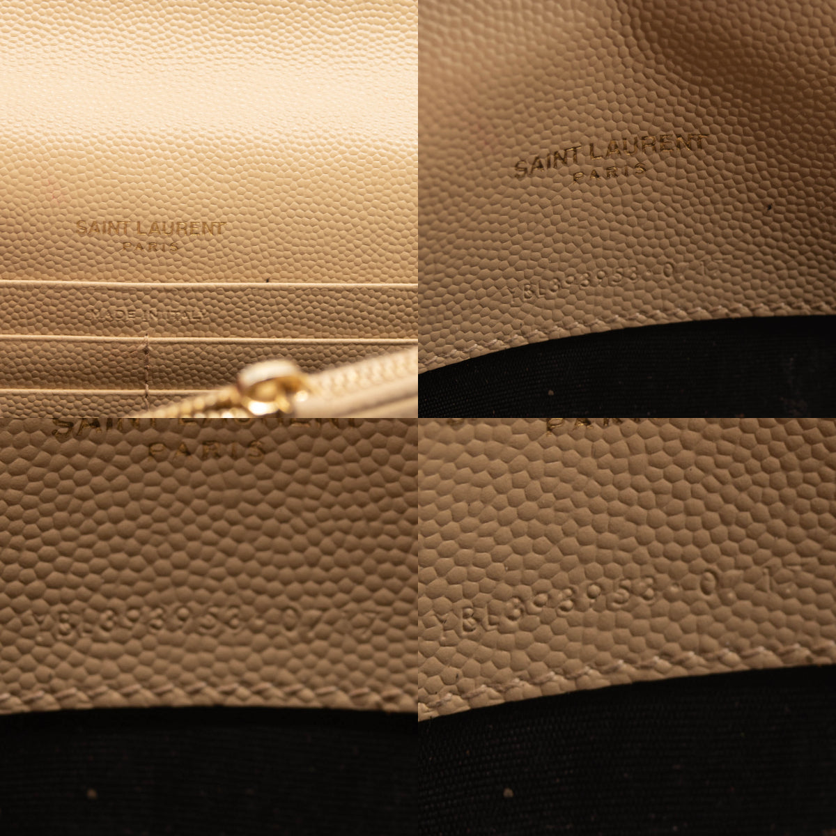 SAINT LAURENT Grain De Poudre Matelasse Chevron Monogram Envelope Chain Wallet Beige