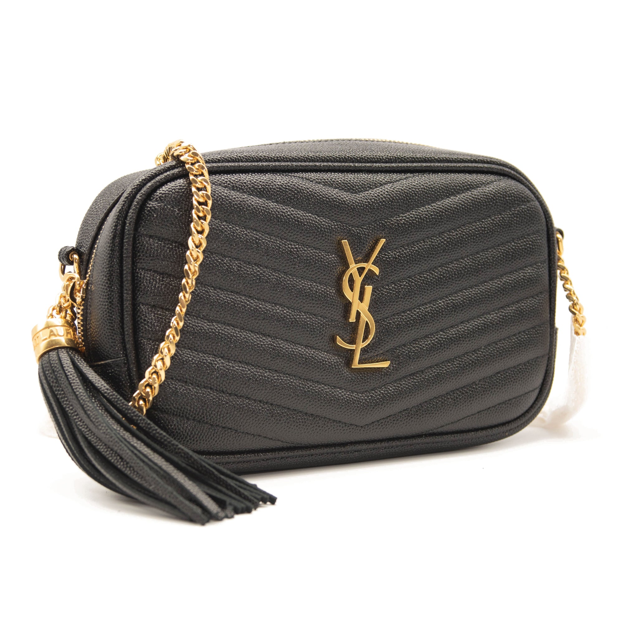 Saint Laurent Grain De Poudre Matelasse Monogram Mini Lou Camera Bag Black