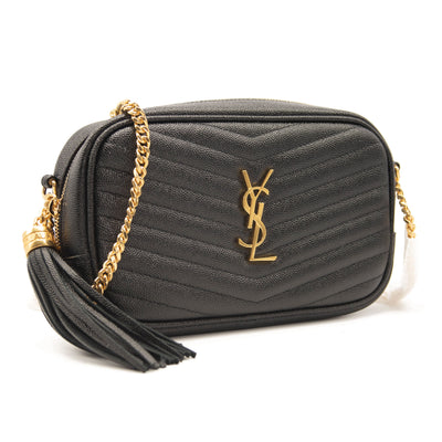 Saint Laurent Grain De Poudre Matelasse Monogram Mini Lou Camera Bag Black