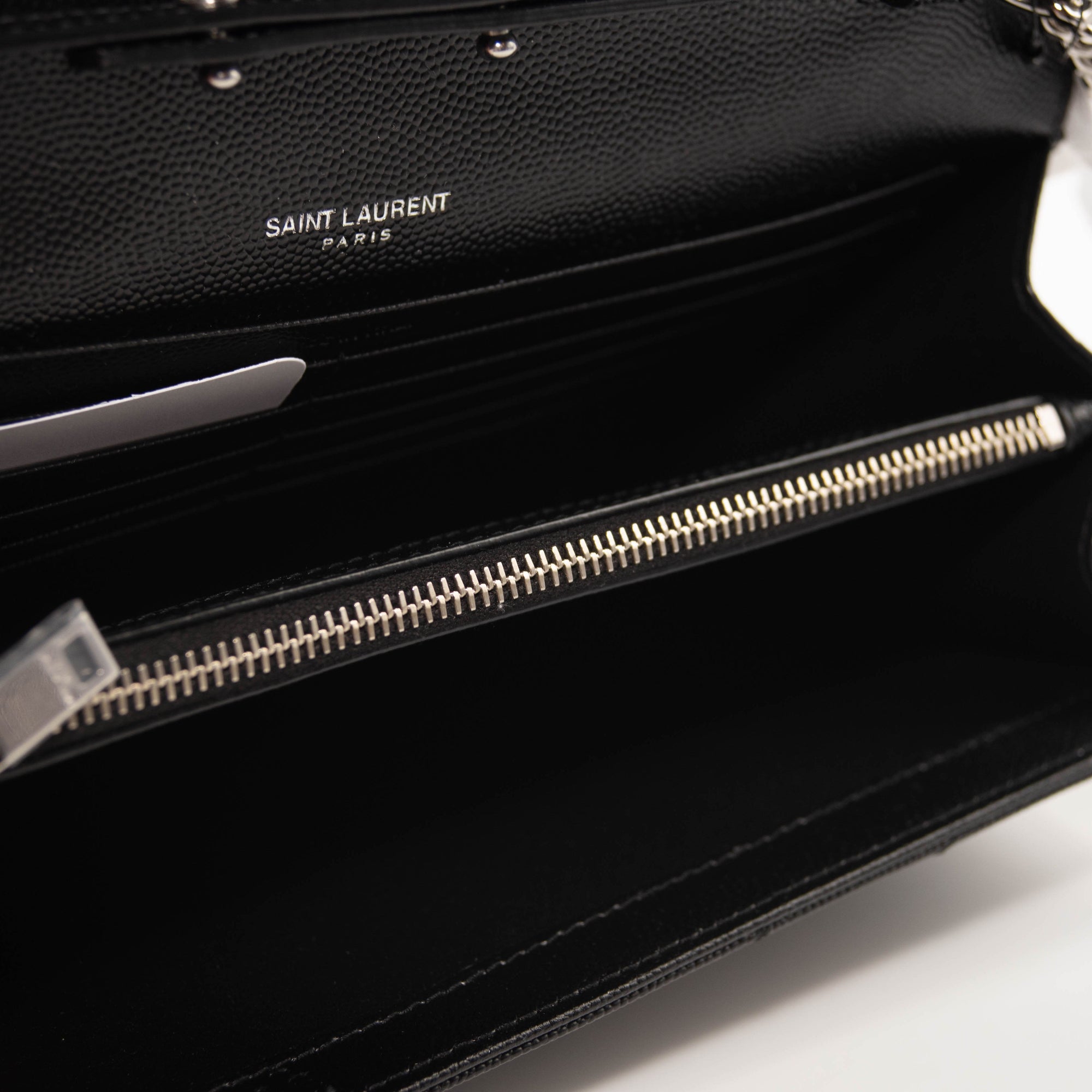 Saint Laurent Grain De Poudre Matelasse Chevron Monogram Chain Wallet Black