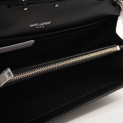 Saint Laurent Grain De Poudre Matelasse Chevron Monogram Chain Wallet Black