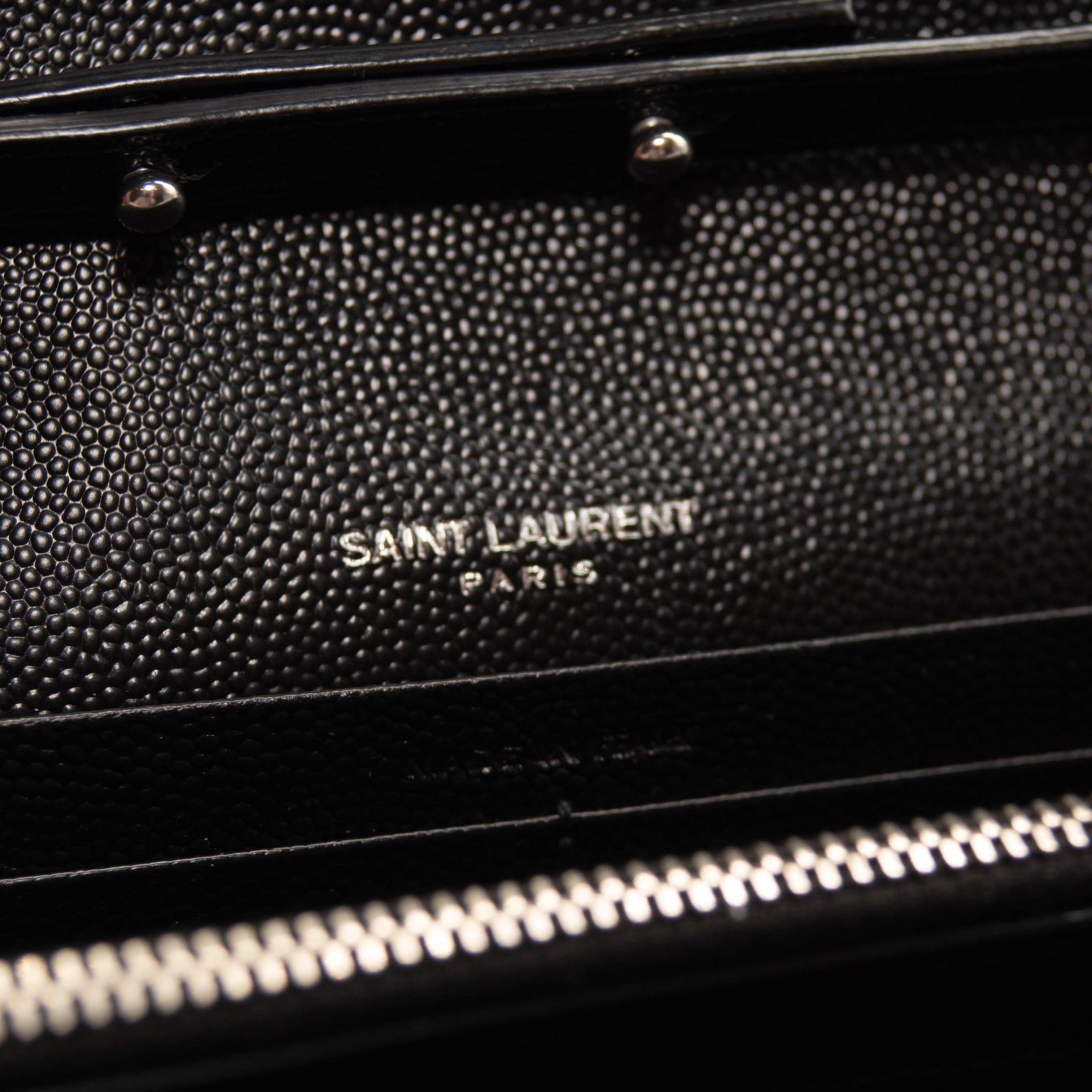 Saint Laurent Grain De Poudre Matelasse Chevron Monogram Chain Wallet Black