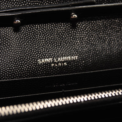Saint Laurent Grain De Poudre Matelasse Chevron Monogram Chain Wallet Black