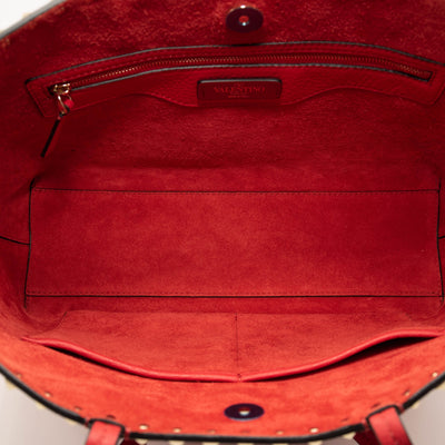 NEW Valentino Small Rockstud Leather Tote Red Studded Spike