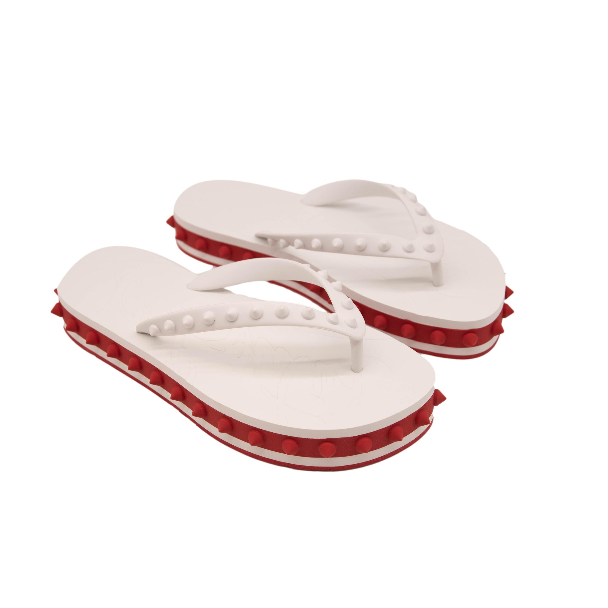 NEW Christian Louboutin Loubi Stud Platform Flip Flop white red sandal 40