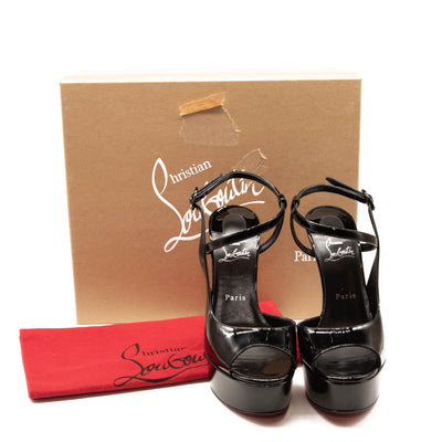 NEW Christian Louboutin So Jenlove Platform Sandal Black Patent EU 39.5