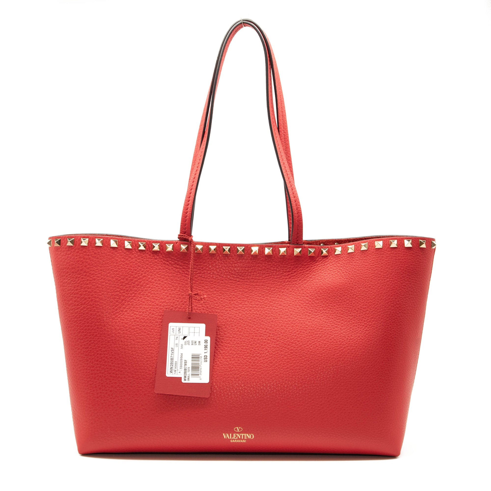 NEW Valentino Small Rockstud Leather Tote Red Studded Spike