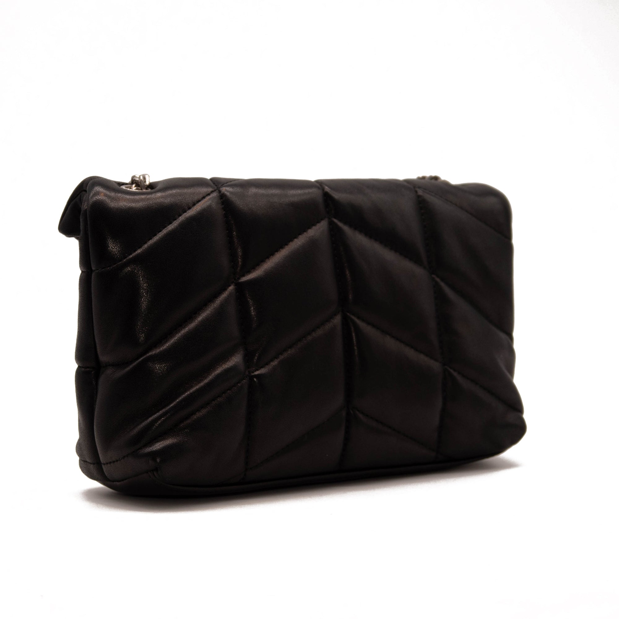 NEW Saint Laurent Lambskin Quilted Mini Loulou Puffer Monogram Chain Satchel Black