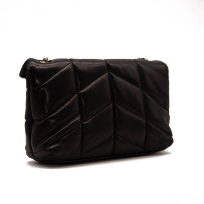 NEW Saint Laurent Lambskin Quilted Mini Loulou Puffer Monogram Chain Satchel Black