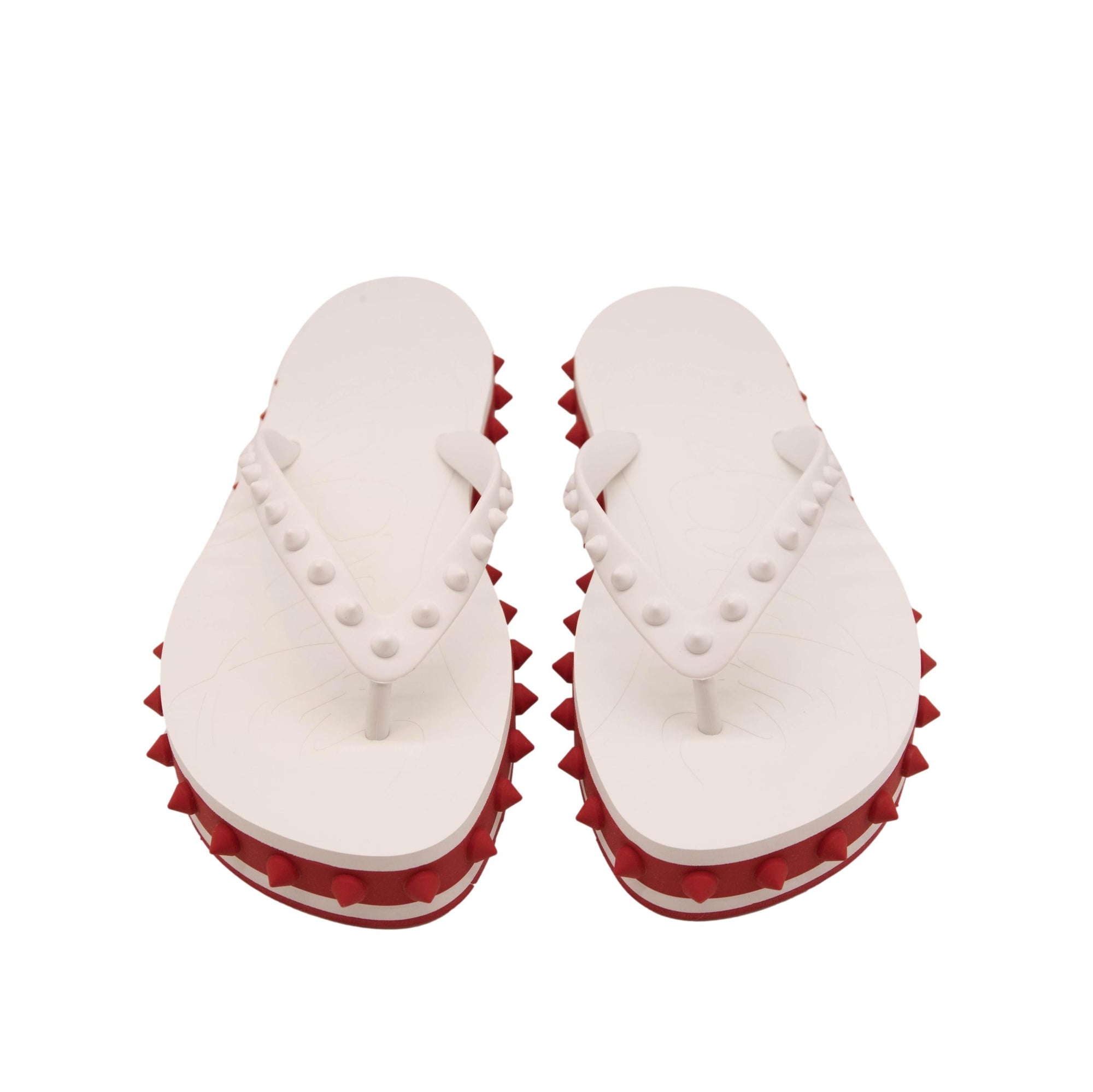NEW Christian Louboutin Loubi Stud Platform Flip Flop white red sandal 39