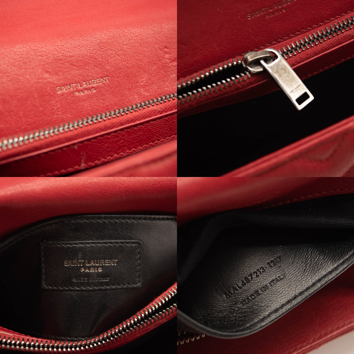 SAINT LAURENT Sheepskin Matelasse Chevron Medium Monogram Chain Bag Red