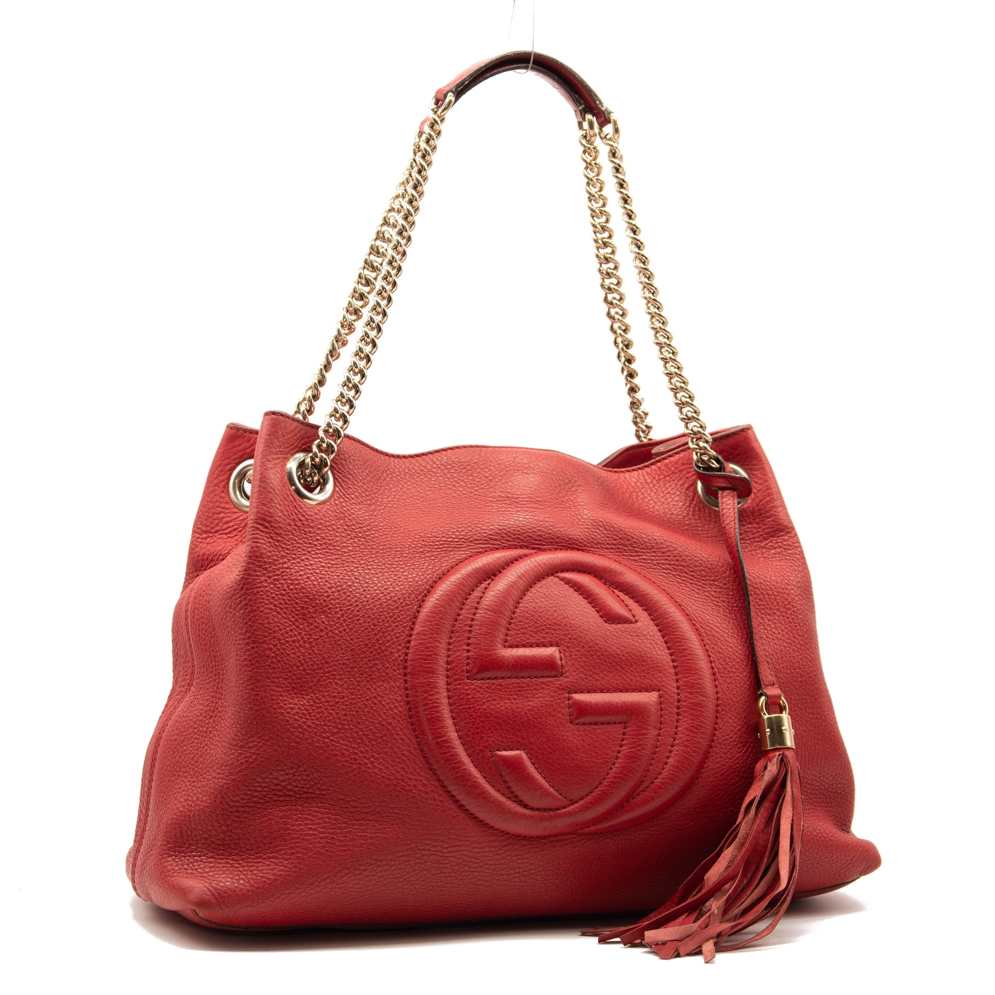 Gucci Pebbled Calfskin Medium Soho Chain Shoulder Bag Red Tote
