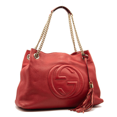 Gucci Pebbled Calfskin Medium Soho Chain Shoulder Bag Red Tote
