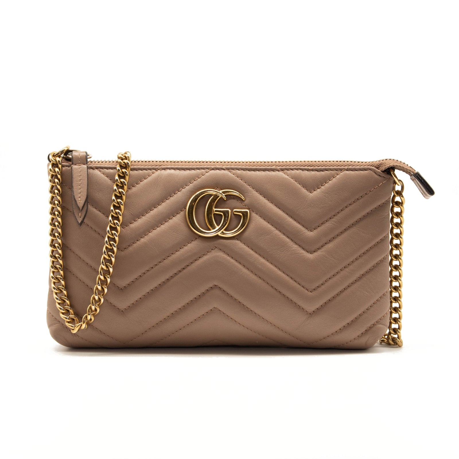 Gucci Calfskin Matelasse Mini GG Marmont Chain Bag Porcelain Rose
