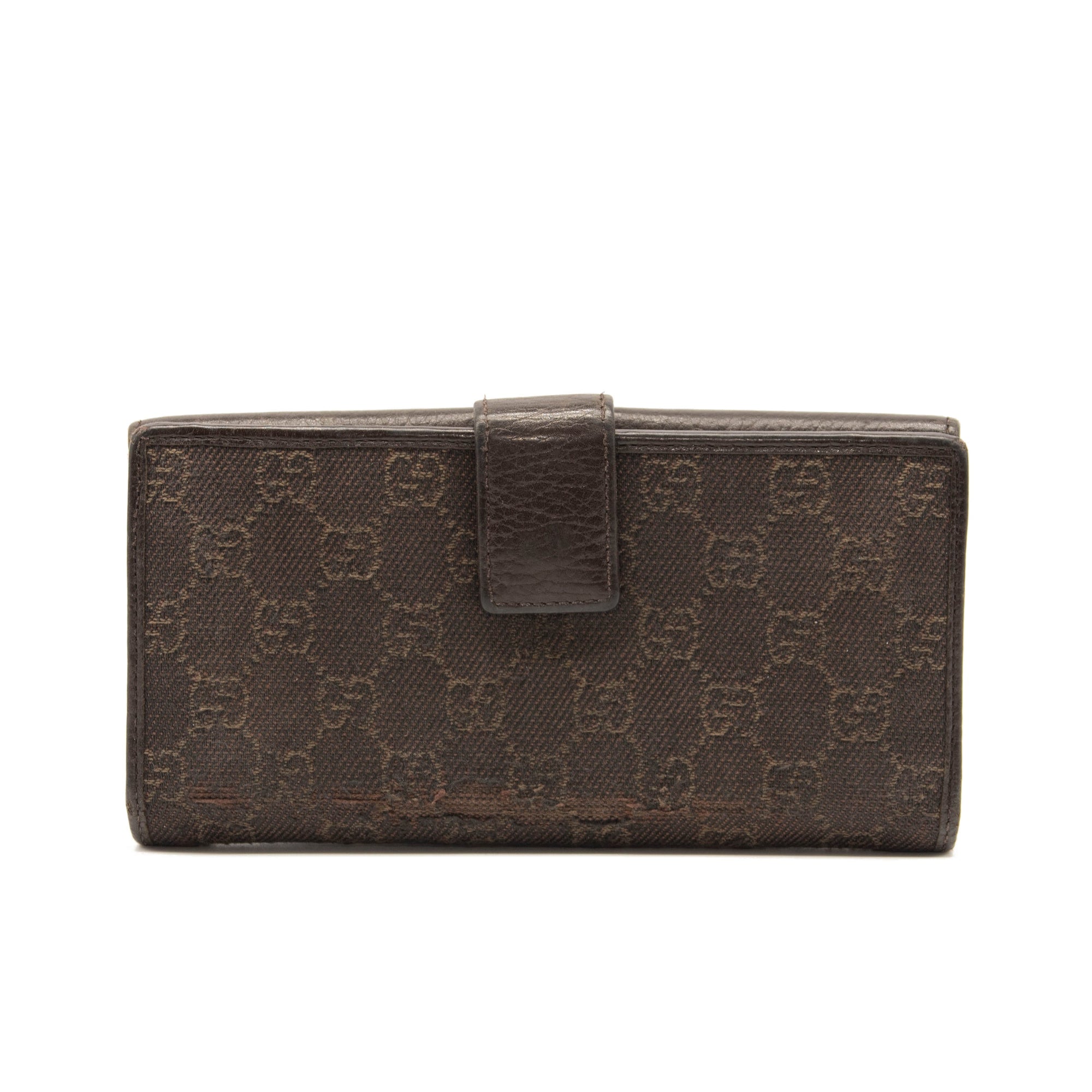 Gucci Monogram Interlocking G Continental Wallet Brown Canvas Studded Flap
