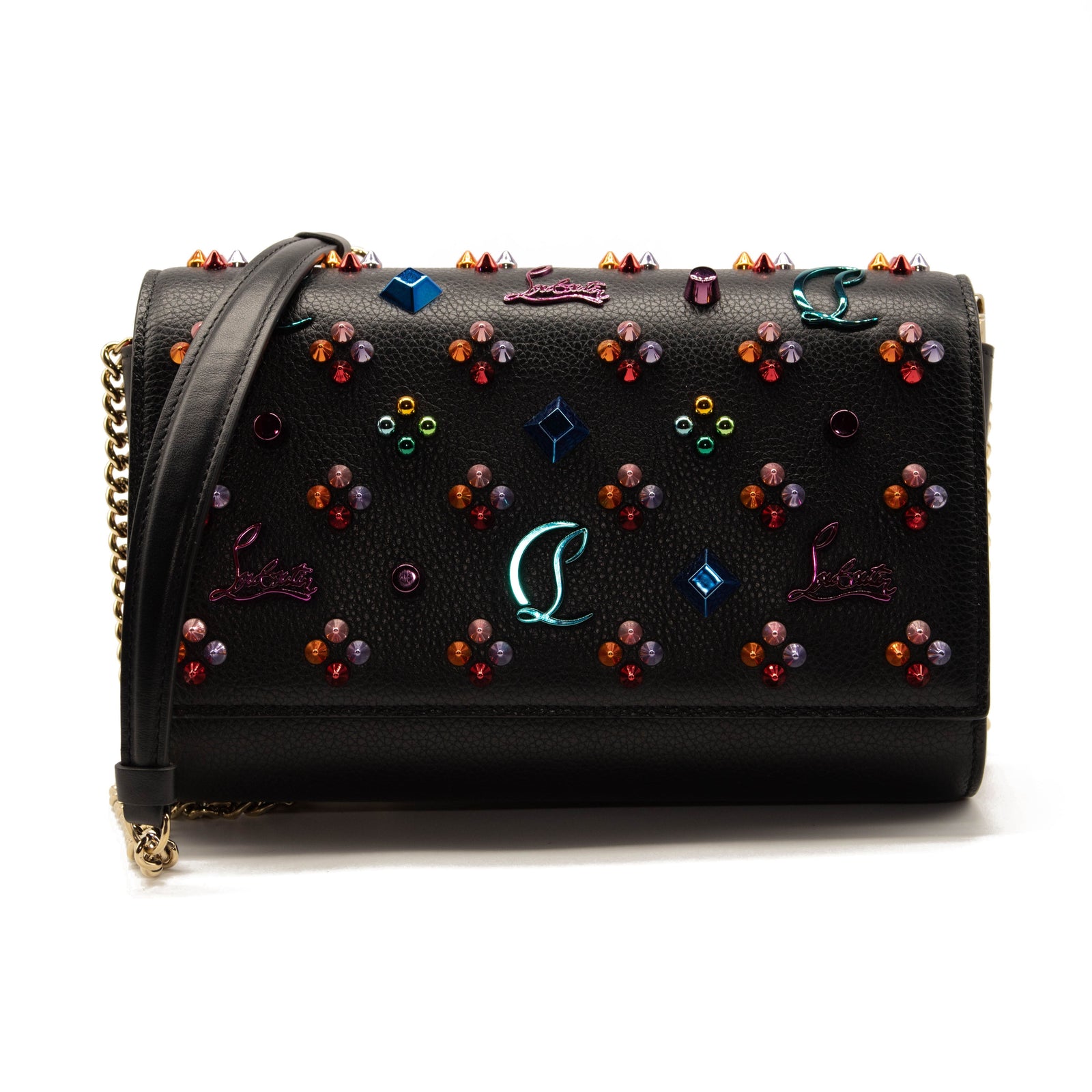 Christian Louboutin Paloma LoubintheSky Leather Clutch Bag Black Chain Crossbody