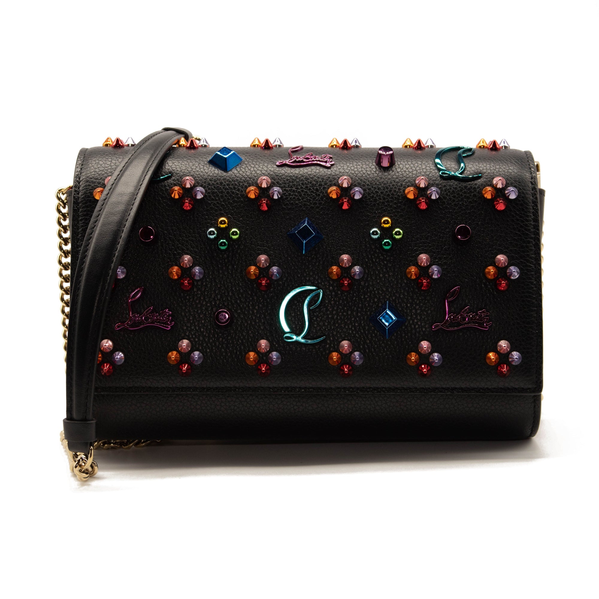 Christian Louboutin Paloma LoubintheSky Leather Clutch Bag Black Chain Crossbody